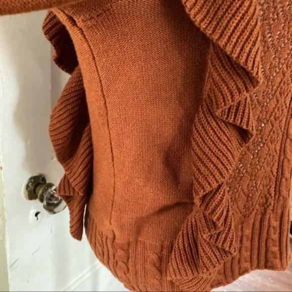 Chelsea & Violet Rust Ruffle Pointelle Sweater L - Picture 7 of 11